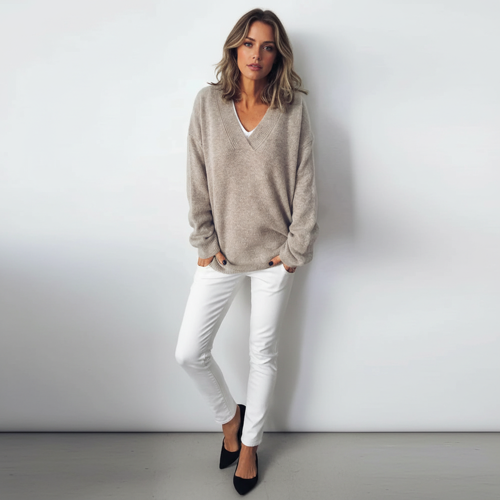 Pullover damski z dekoltem w serek i luźnym krojem - 2 - Livia-Moda