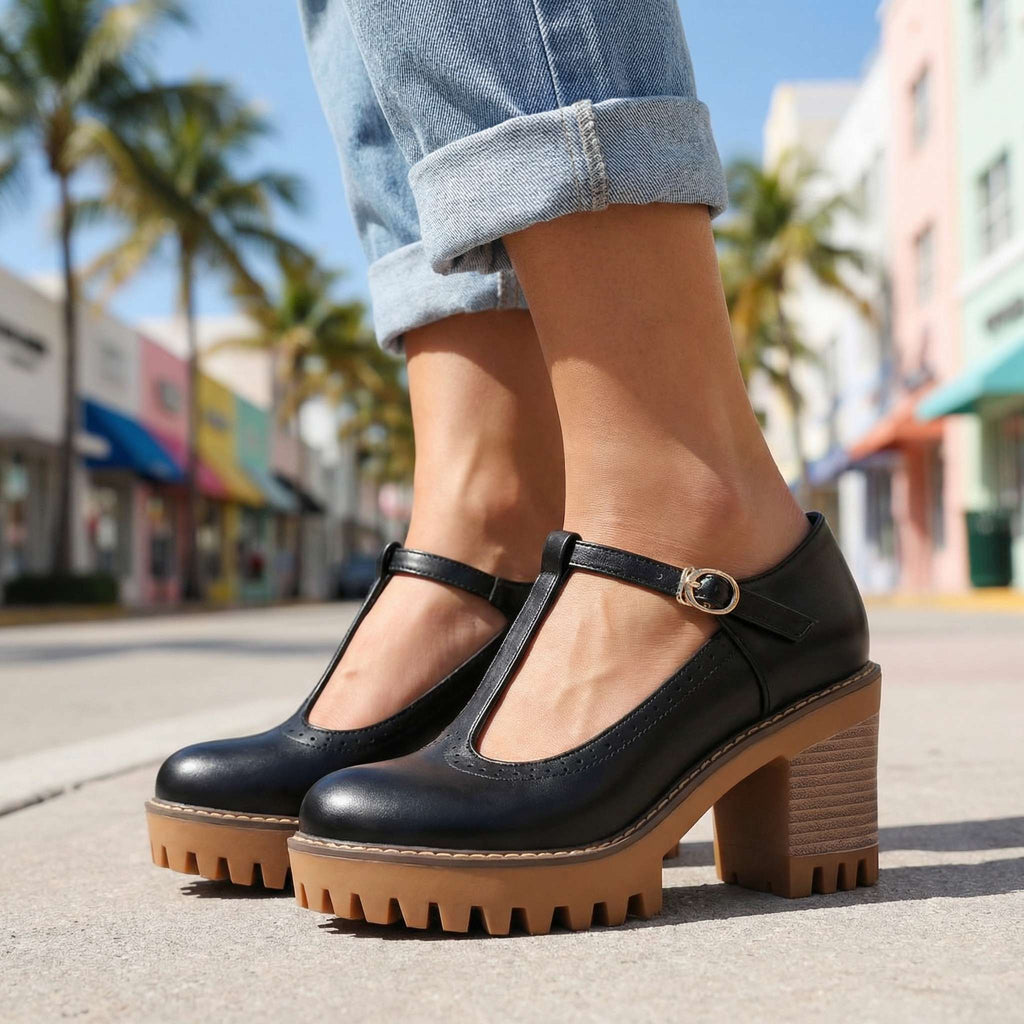Obcasy damskie Mary Jane z T-Strap i blokowym obcasem - 6 - Livia-Moda