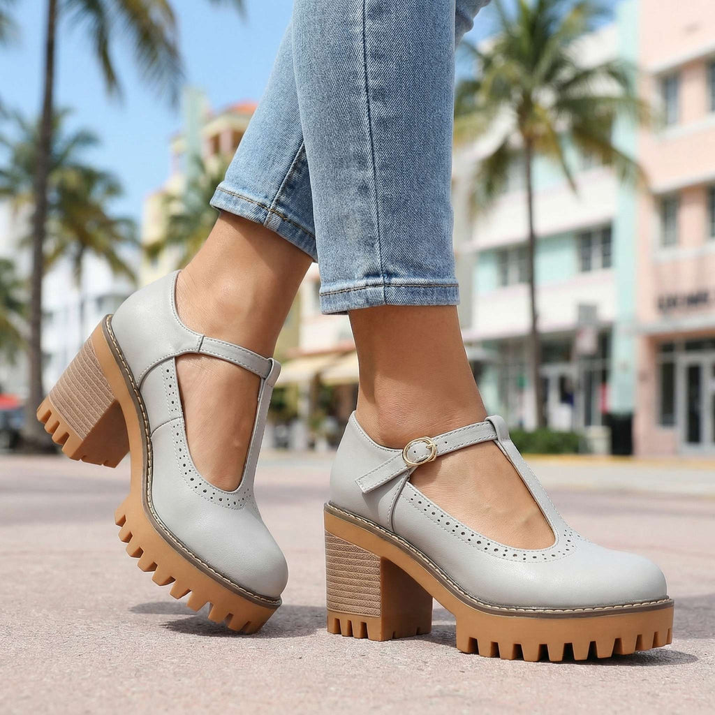 Obcasy damskie Mary Jane z T-Strap i blokowym obcasem - 7 - Livia-Moda