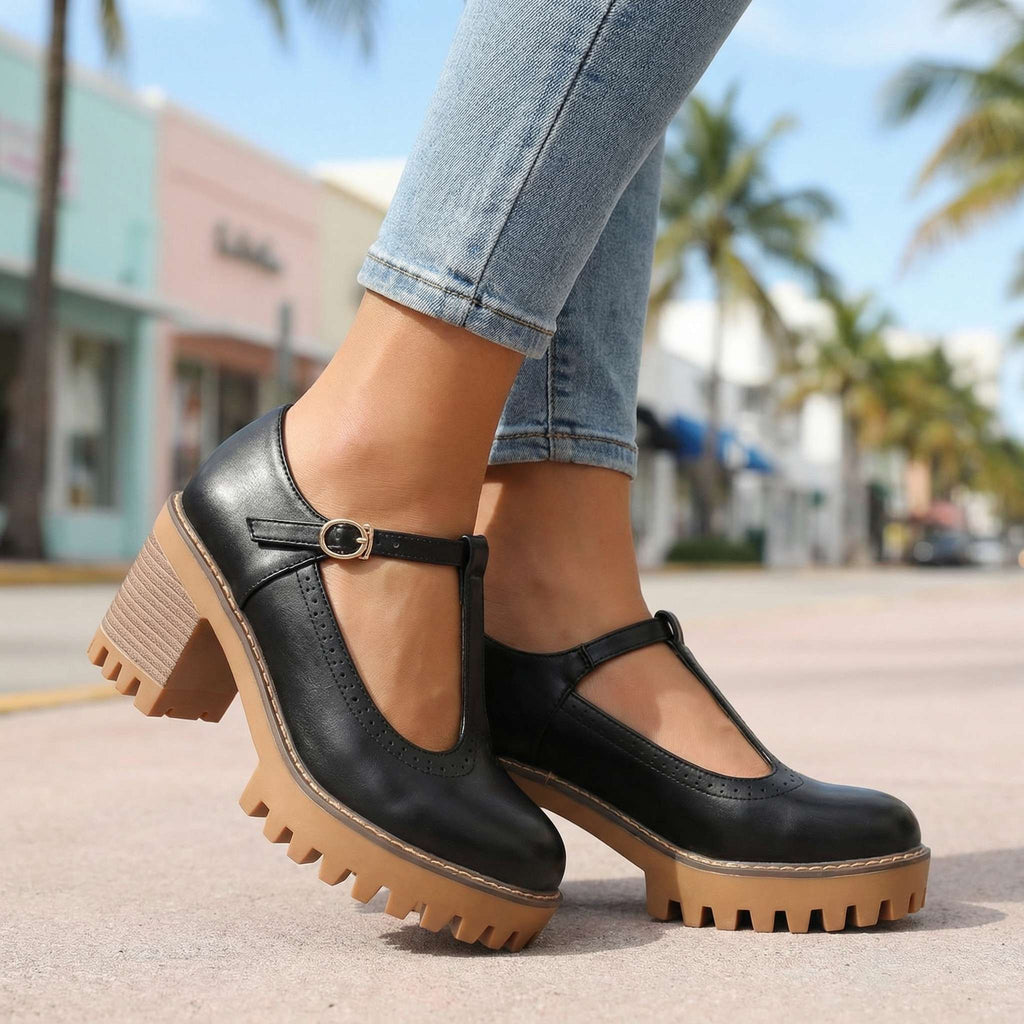 Obcasy damskie Mary Jane z T-Strap i blokowym obcasem - 10 - Livia-Moda