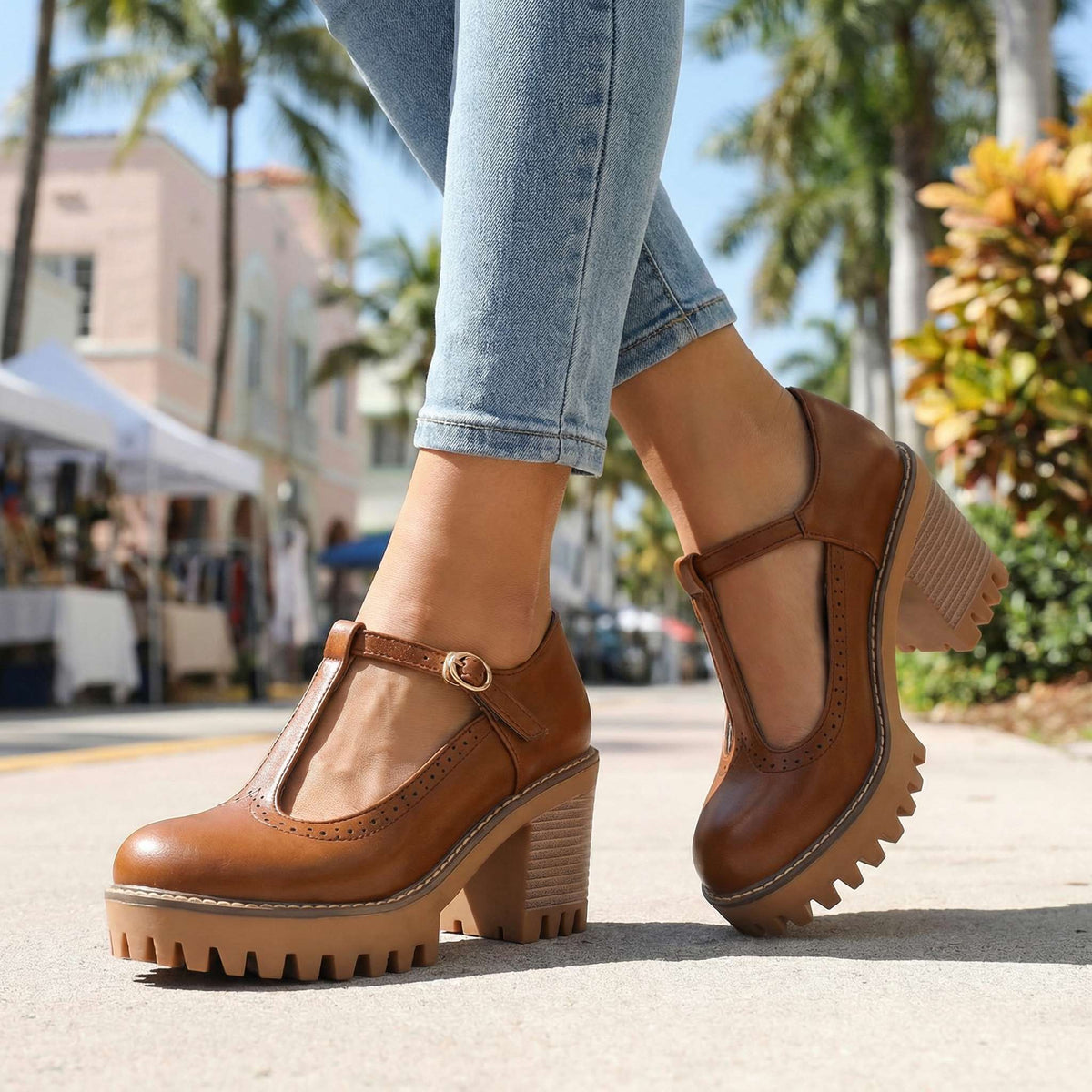 Obcasy damskie Mary Jane z T-Strap i blokowym obcasem - 11 - Livia-Moda