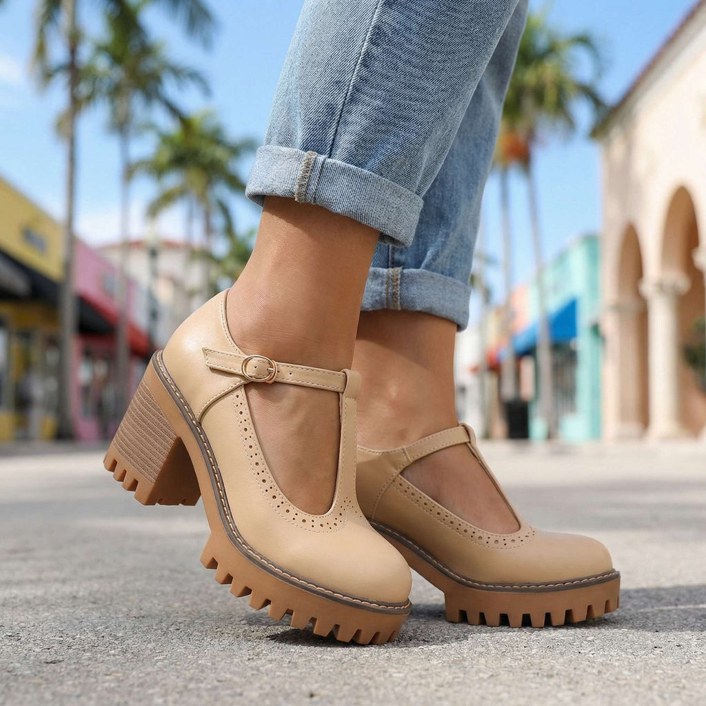 Obcasy damskie Mary Jane z T-Strap i blokowym obcasem - 12 - Livia-Moda