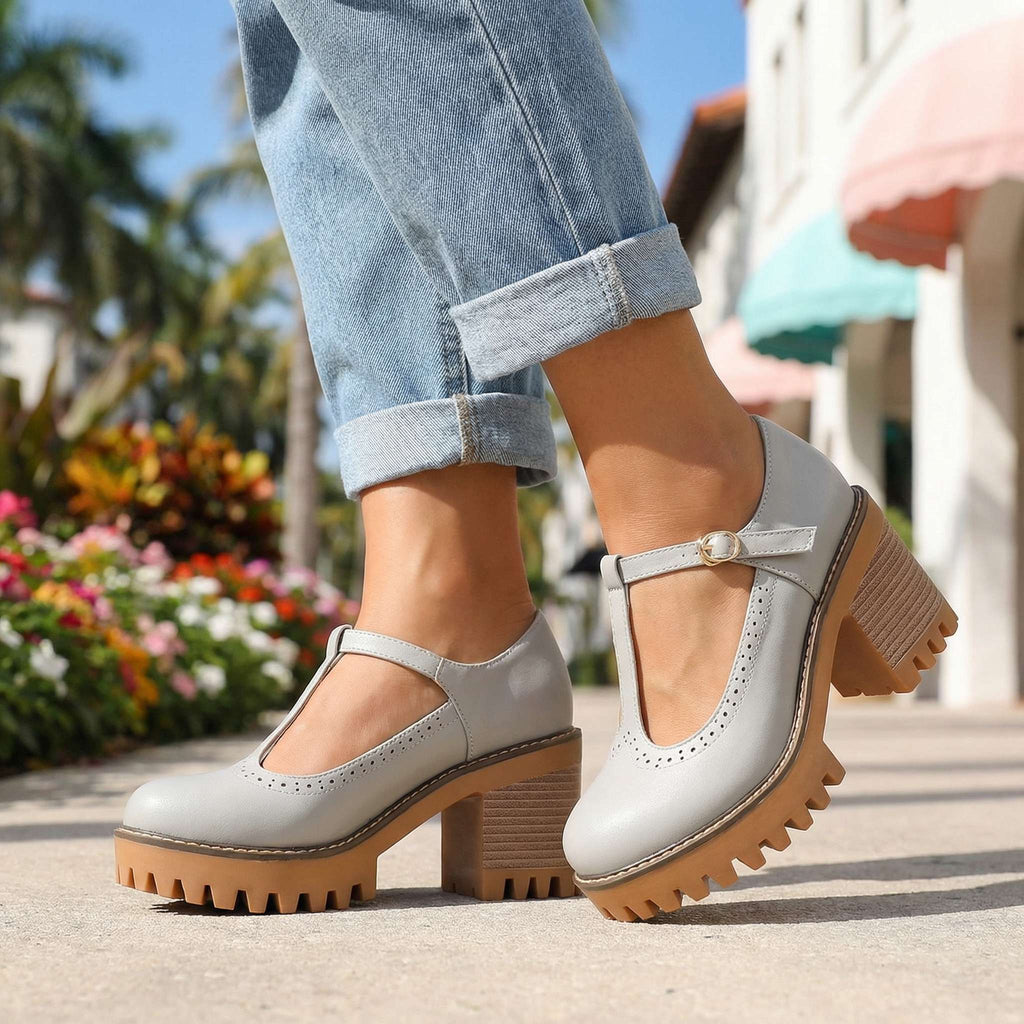 Obcasy damskie Mary Jane z T-Strap i blokowym obcasem - 14 - Livia-Moda