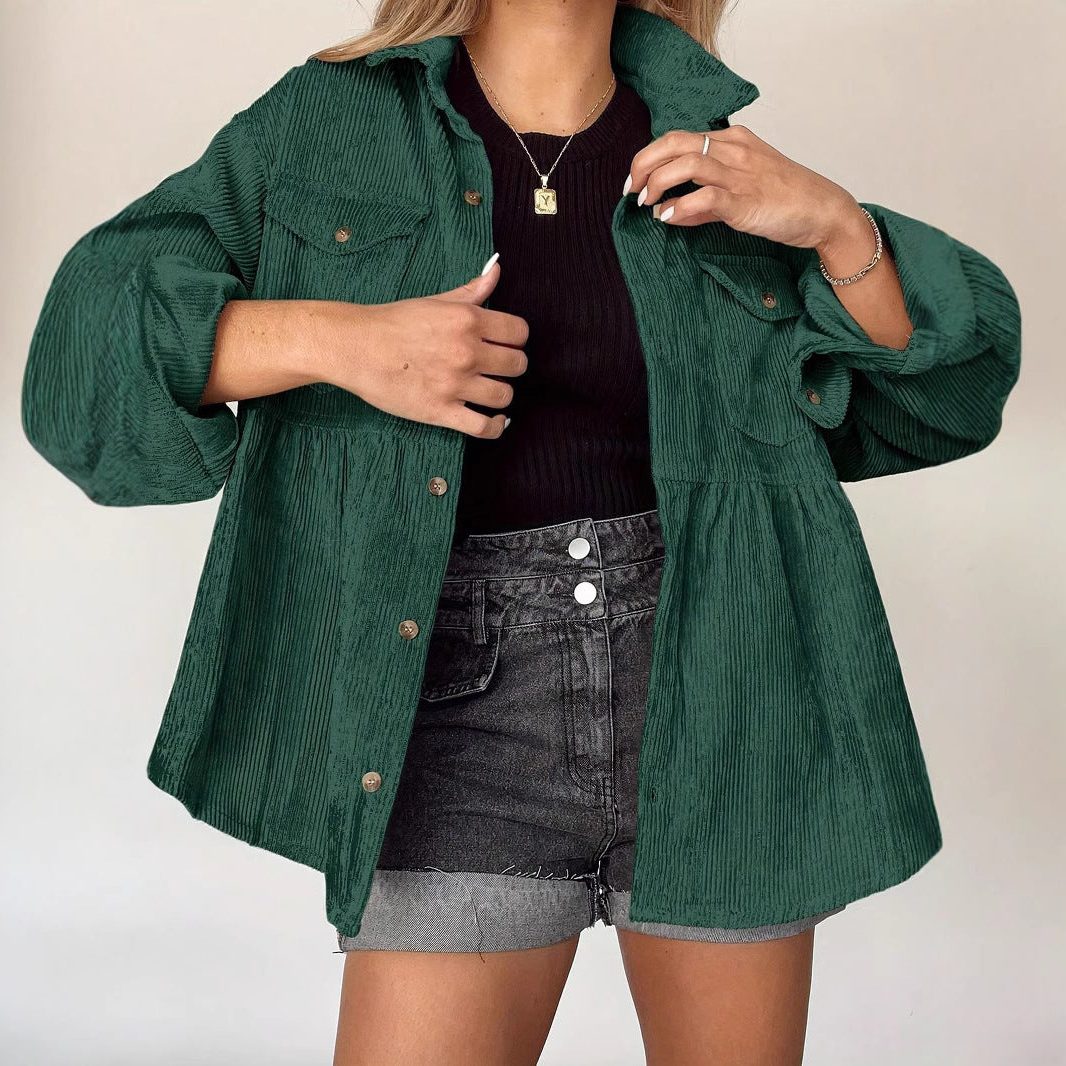 Koszula damska oversize z falbaną i kieszeniami - 4 - Livia-Moda