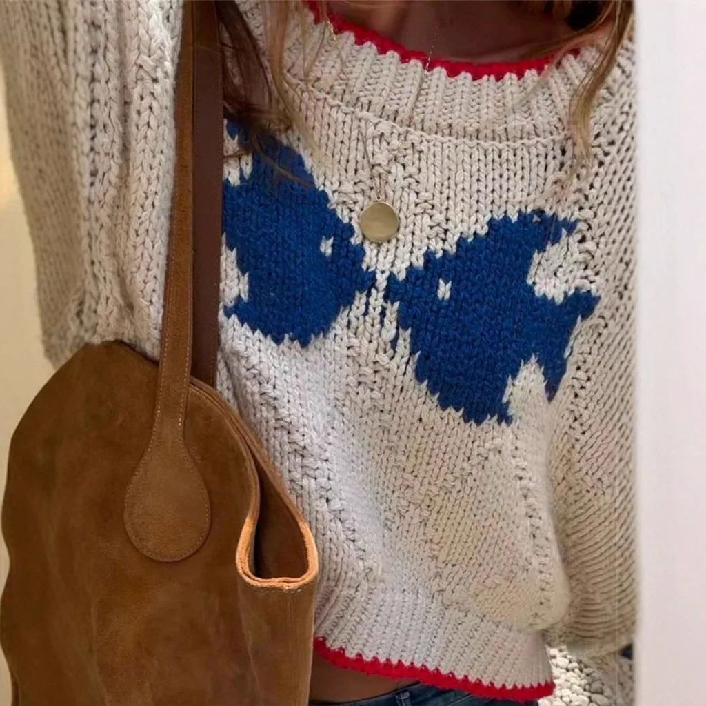 Pullover damski z okrągłym dekoltem i kontrastowym wzorem - 4 - Livia-Moda