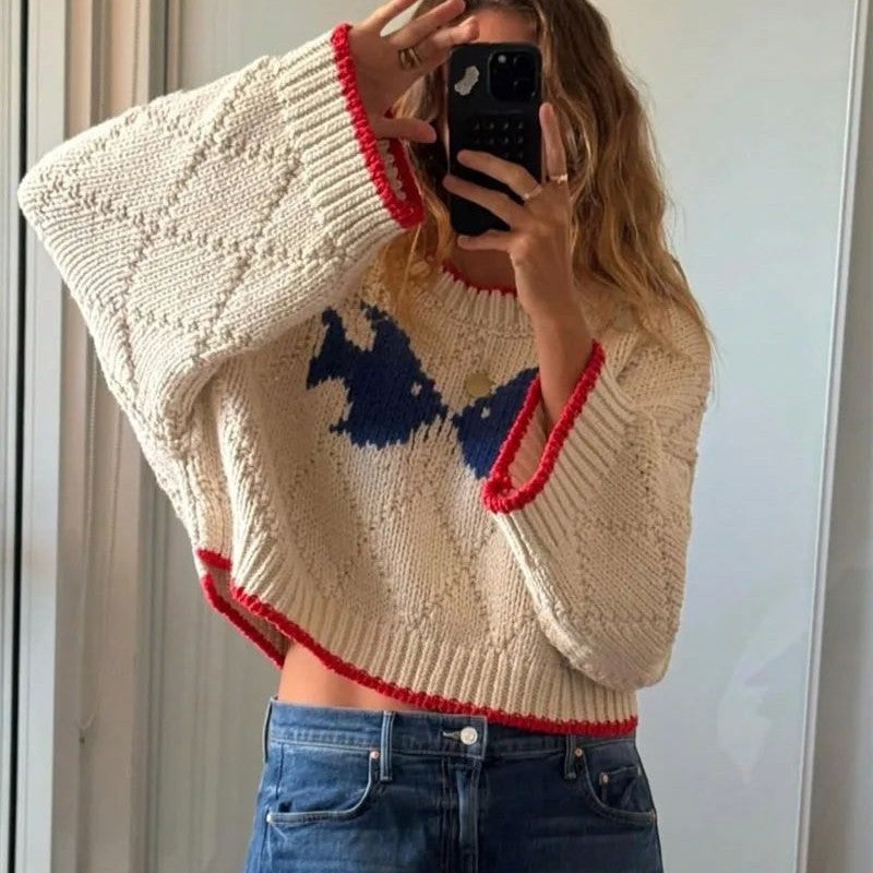 Pullover damski z okrągłym dekoltem i kontrastowym wzorem - 8 - Livia-Moda