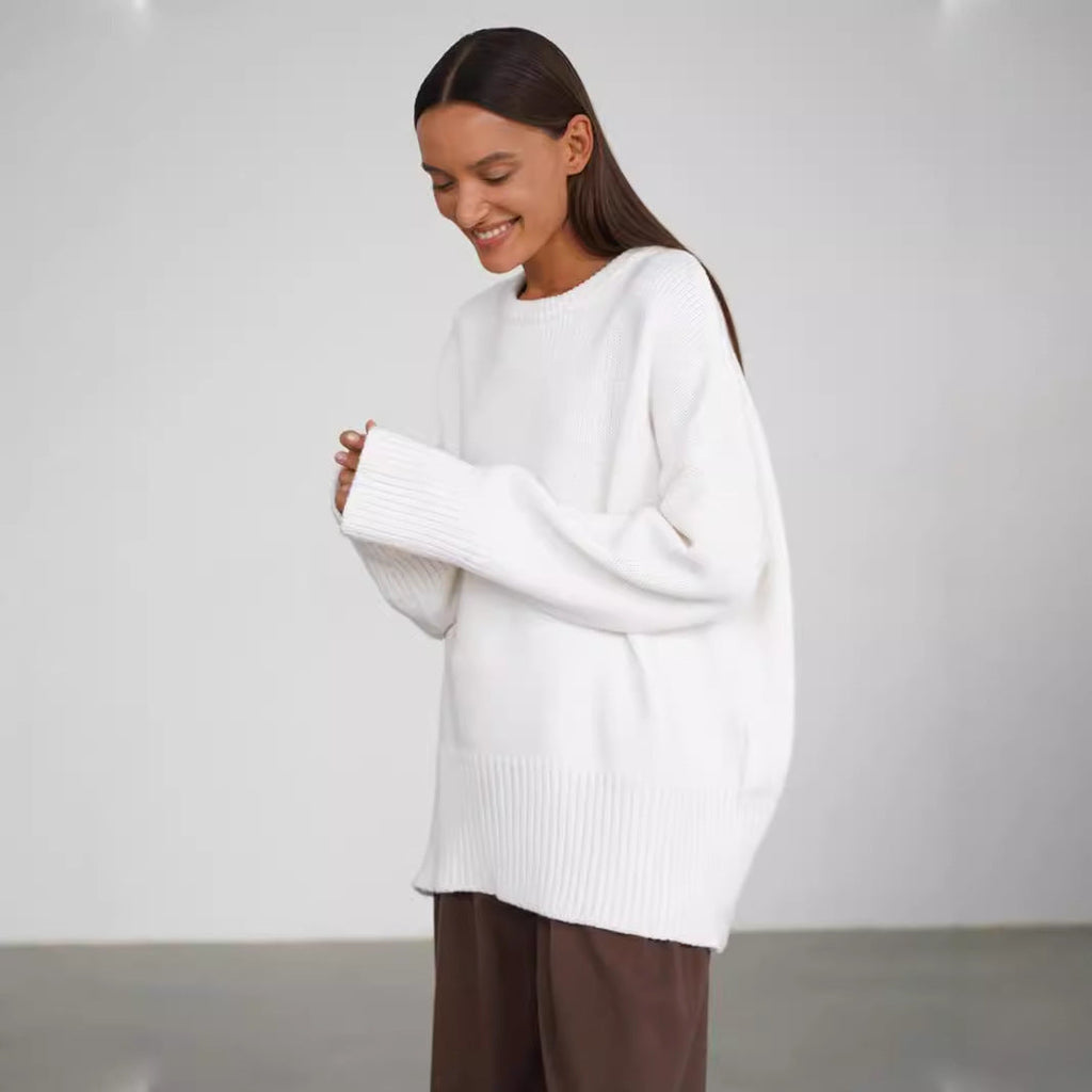 Pullover damski z luźnym krojem i okrągłym dekoltem - 3 - Livia-Moda
