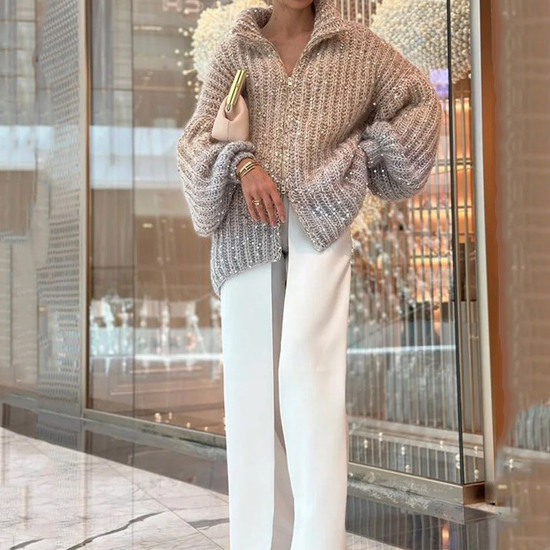 Cardigan damski z luźnym krojem i długimi rękawami - 7 - Livia-Moda