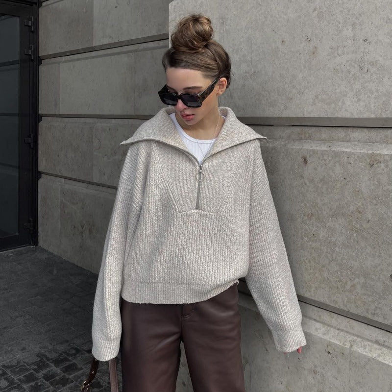 Pullover damski z zamkiem błyskawicznym, luźny krój i kołnierz stójkowy - 7 - Livia-Moda