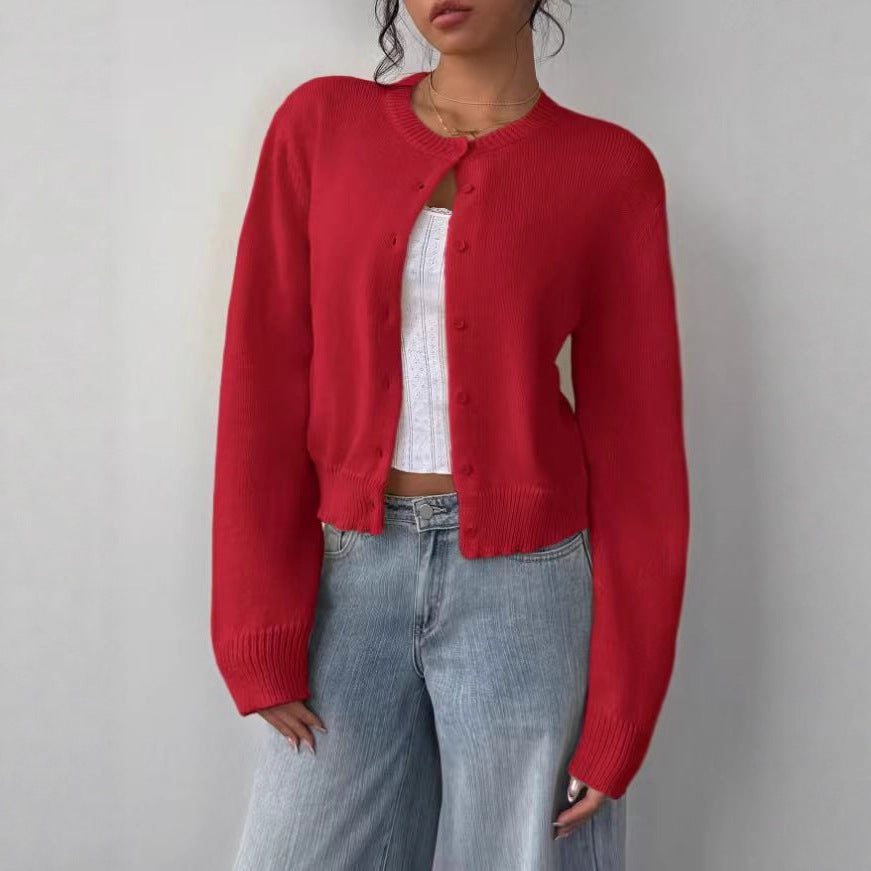 Cardigan damski z okrągłym dekoltem i długimi rękawami - 2 - Livia-Moda