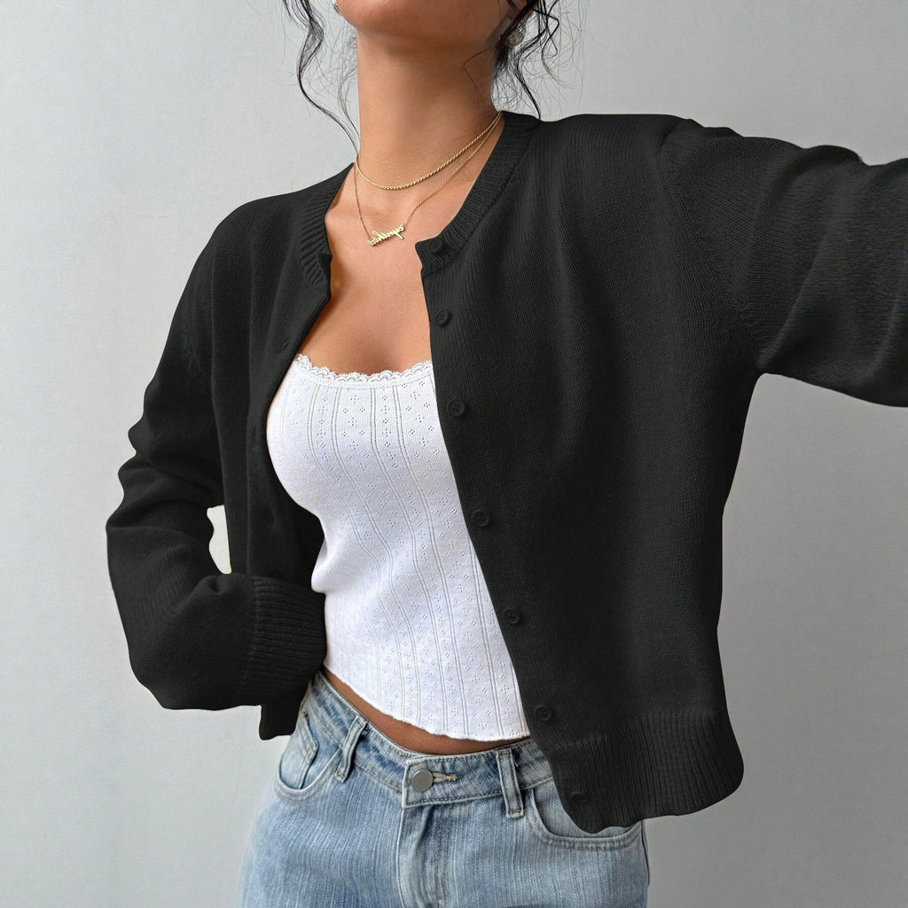 Cardigan damski z okrągłym dekoltem i długimi rękawami - 3 - Livia-Moda