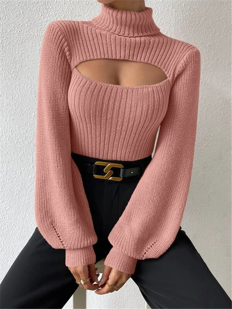 Pullover damski z wysokim kołnierzem i wycięciami - 6 - Livia-Moda