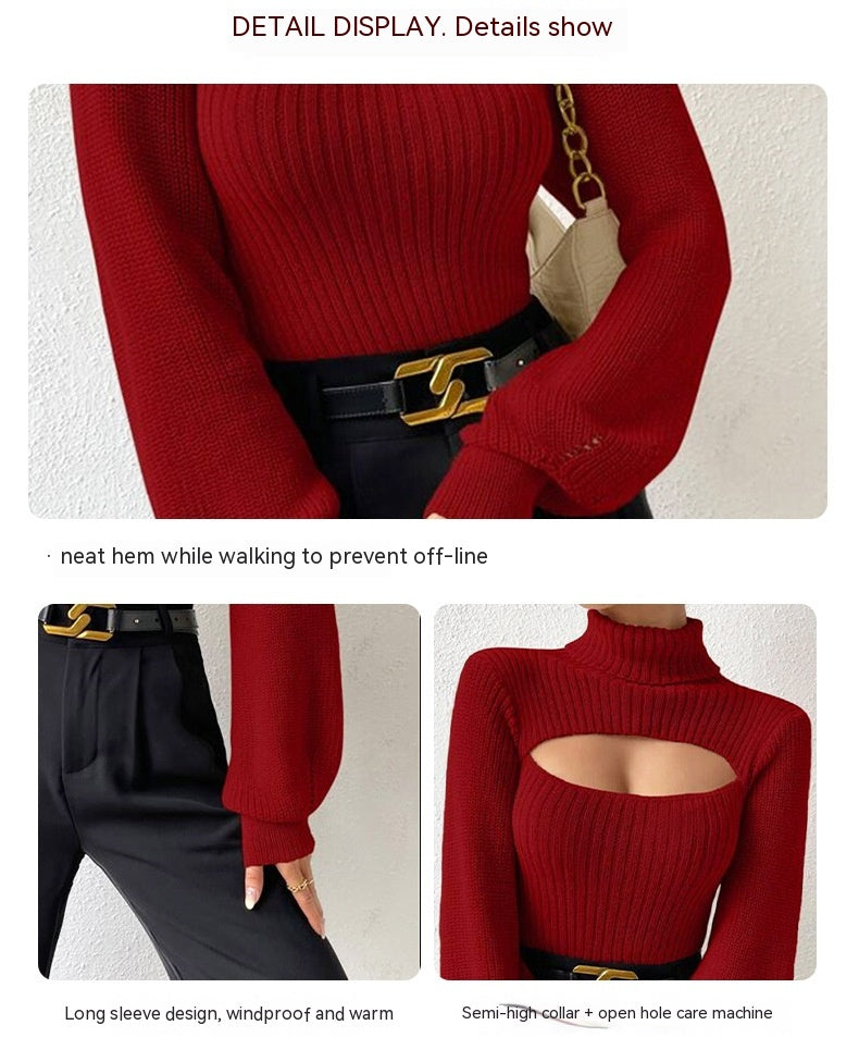 Pullover damski z wysokim kołnierzem i wycięciami - 10 - Livia-Moda