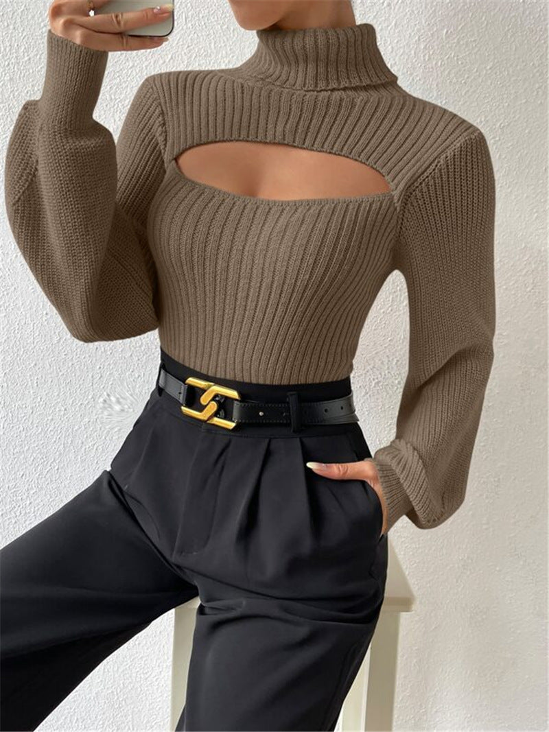 Pullover damski z wysokim kołnierzem i wycięciami - 11 - Livia-Moda