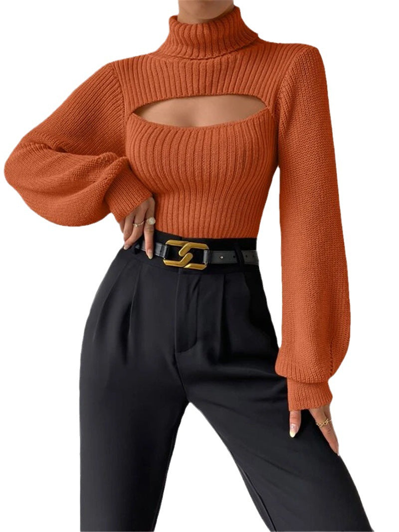 Pullover damski z wysokim kołnierzem i wycięciami - 12 - Livia-Moda