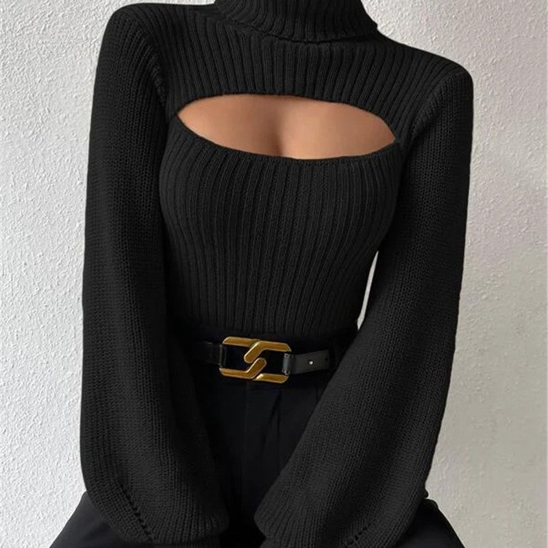Pullover damski z wysokim kołnierzem i wycięciami - 13 - Livia-Moda