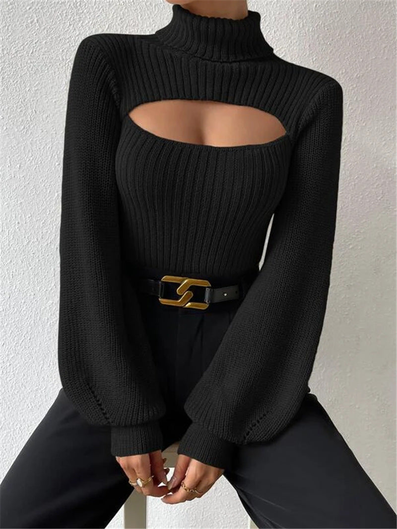 Pullover damski z wysokim kołnierzem i wycięciami - 14 - Livia-Moda