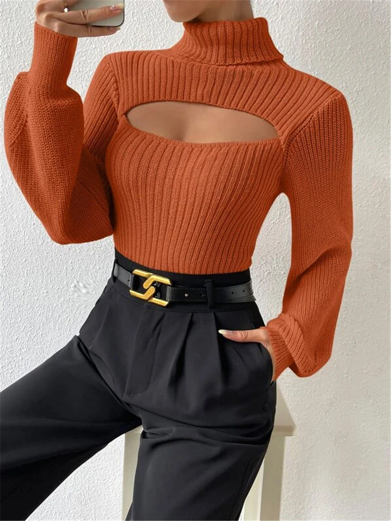 Pullover damski z wysokim kołnierzem i wycięciami - 15 - Livia-Moda