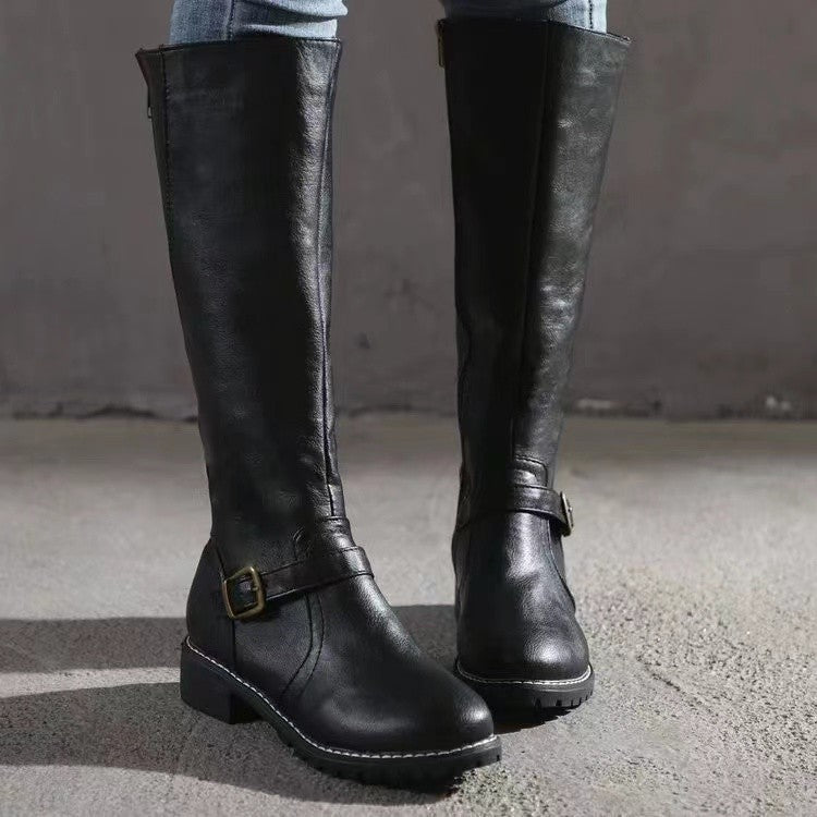 Botki damskie z wysoką cholewką i klamrą - 4 - Livia-Moda