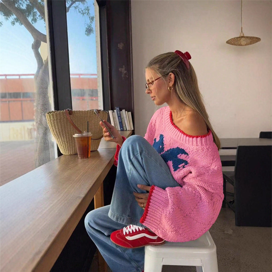 Pullover damski z luźnym krojem i kolorowym akcentem - 2 - Livia-Moda