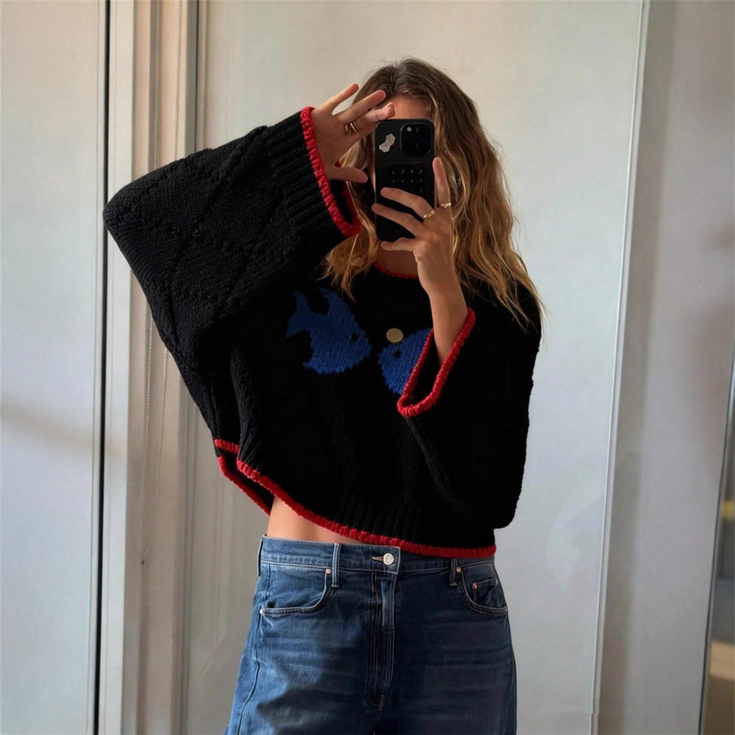 Pullover damski z luźnym krojem i kolorowym akcentem - 4 - Livia-Moda