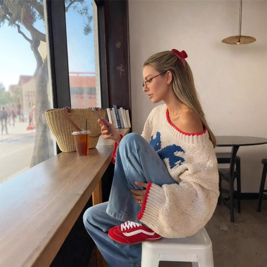 Pullover damski z luźnym krojem i kolorowym akcentem - 6 - Livia-Moda