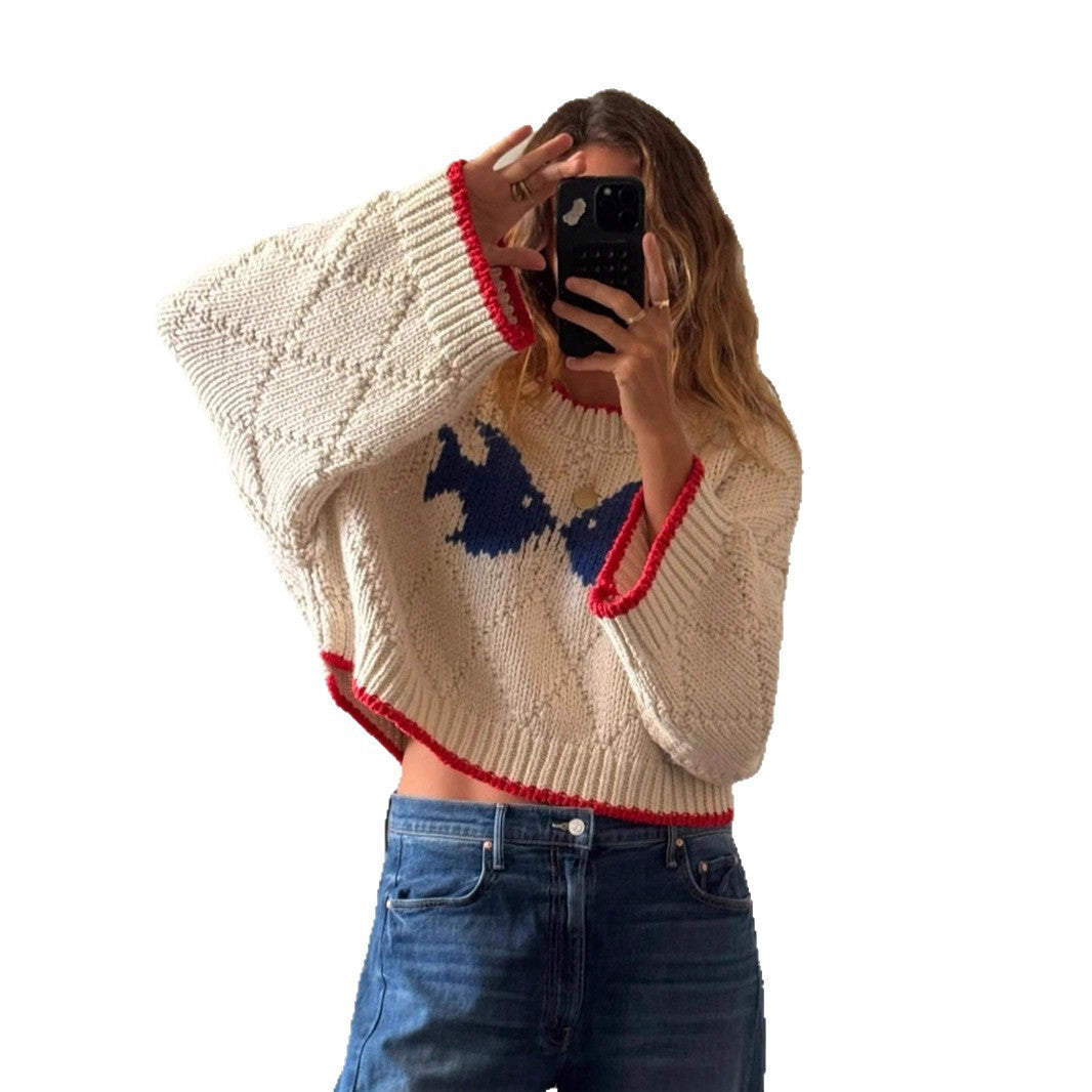 Pullover damski z luźnym krojem i kolorowym akcentem - 8 - Livia-Moda