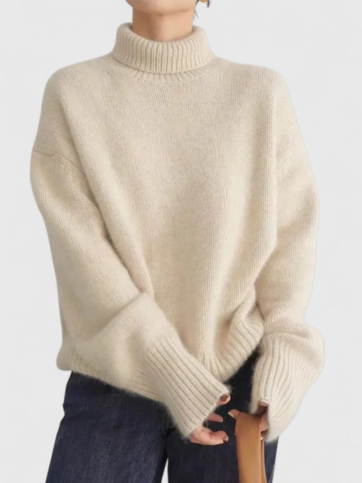 Pullover damski z wysokim kołnierzem i luźnym krojem, idealny na co dzień - 2 - Livia-Moda