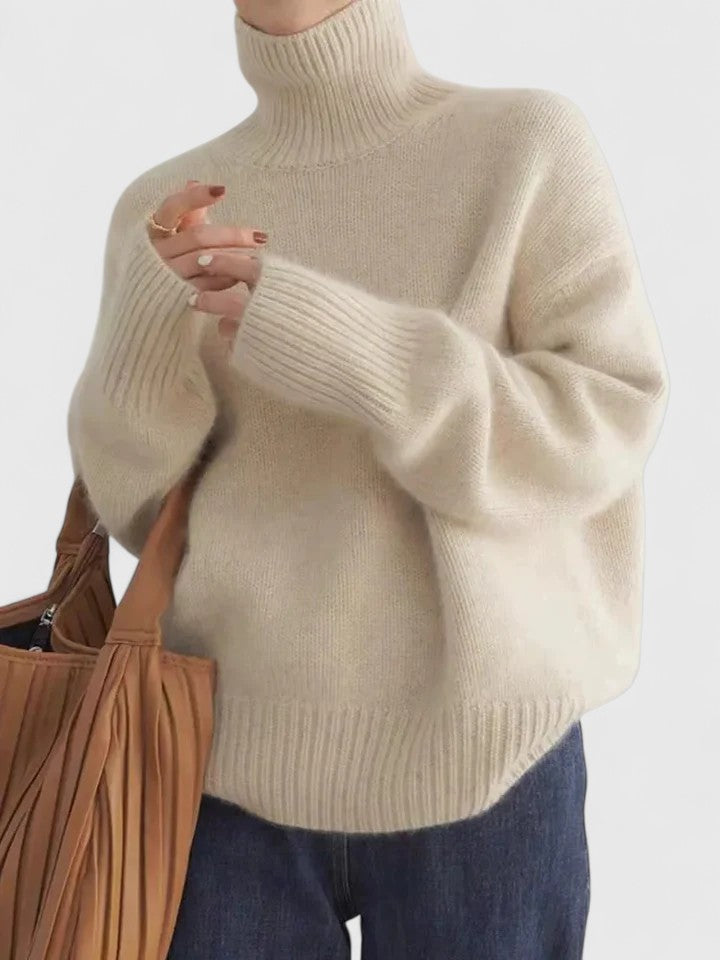 Pullover damski z wysokim kołnierzem i luźnym krojem, idealny na co dzień - 4 - Livia-Moda