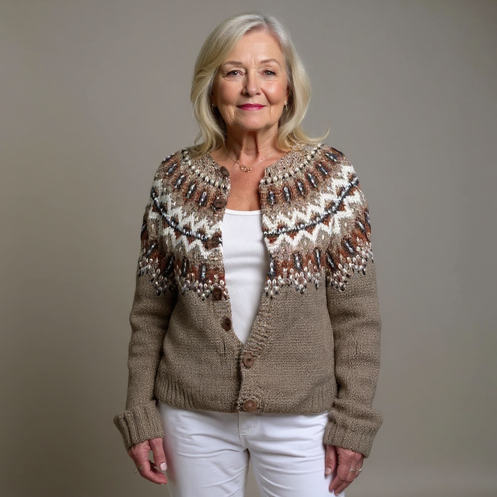 Cardigan damski z wzorem i guzikami, luźny krój - 2 - Livia-Moda