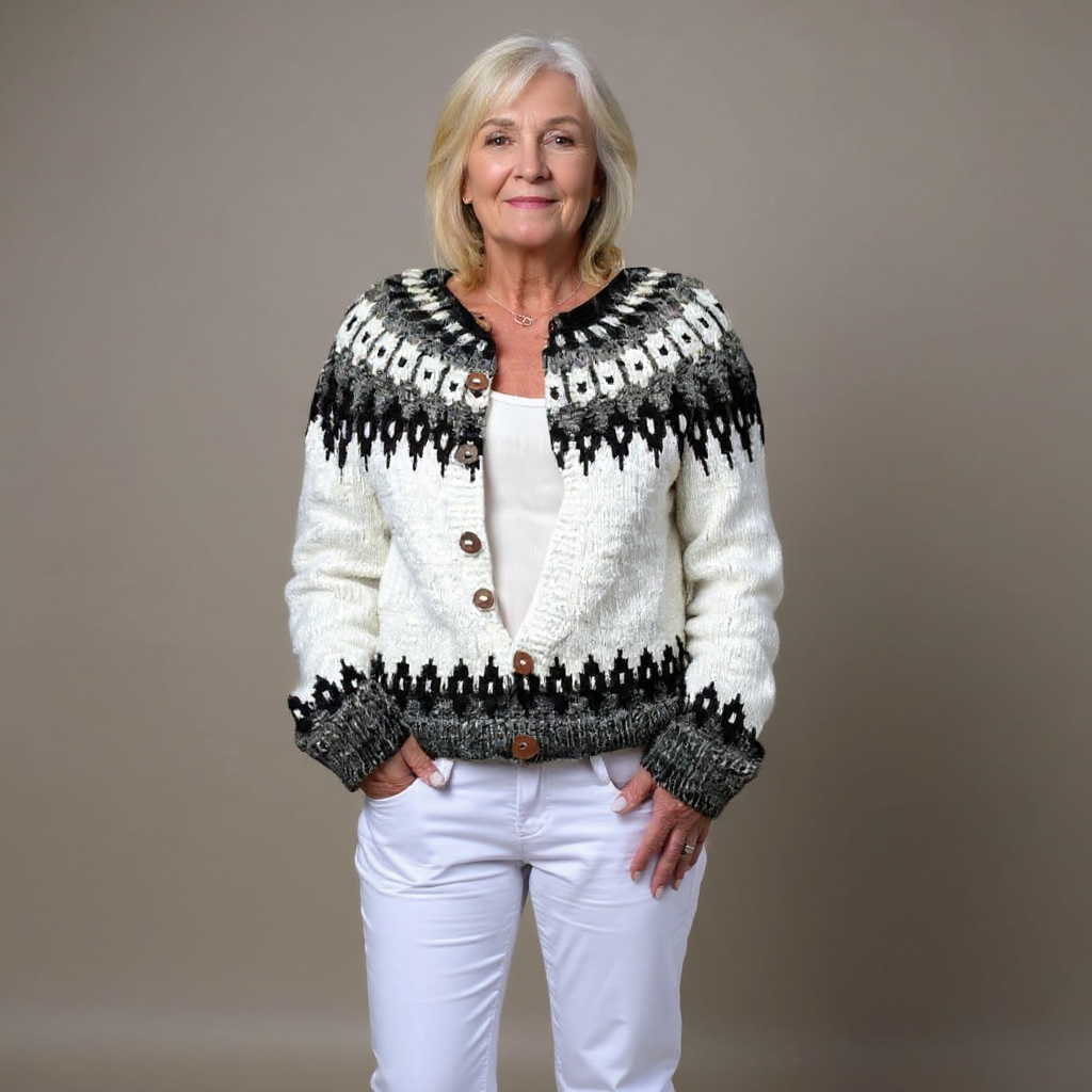 Cardigan damski z wzorem - Klasyczny krój z guzikami - 2 - Livia-Moda