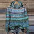 Pullover damski z kapturem w kolorowe wzory i luźnym kroju - 1 - Livia-Moda