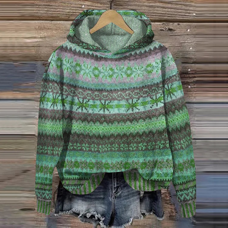 Pullover damski z kapturem w kolorowe wzory i luźnym kroju - 2 - Livia-Moda