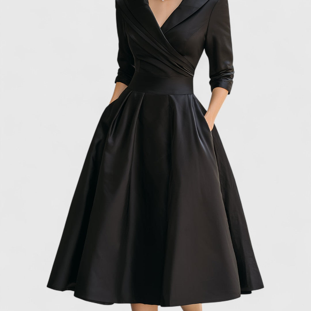 Sukienka wieczorowa damska w dekolcie V z falbaniastą spódnicą - 6 - Livia-Moda