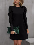 Sukienka damska midi z bufkami i okrągłym dekoltem - 6 - Livia-Moda