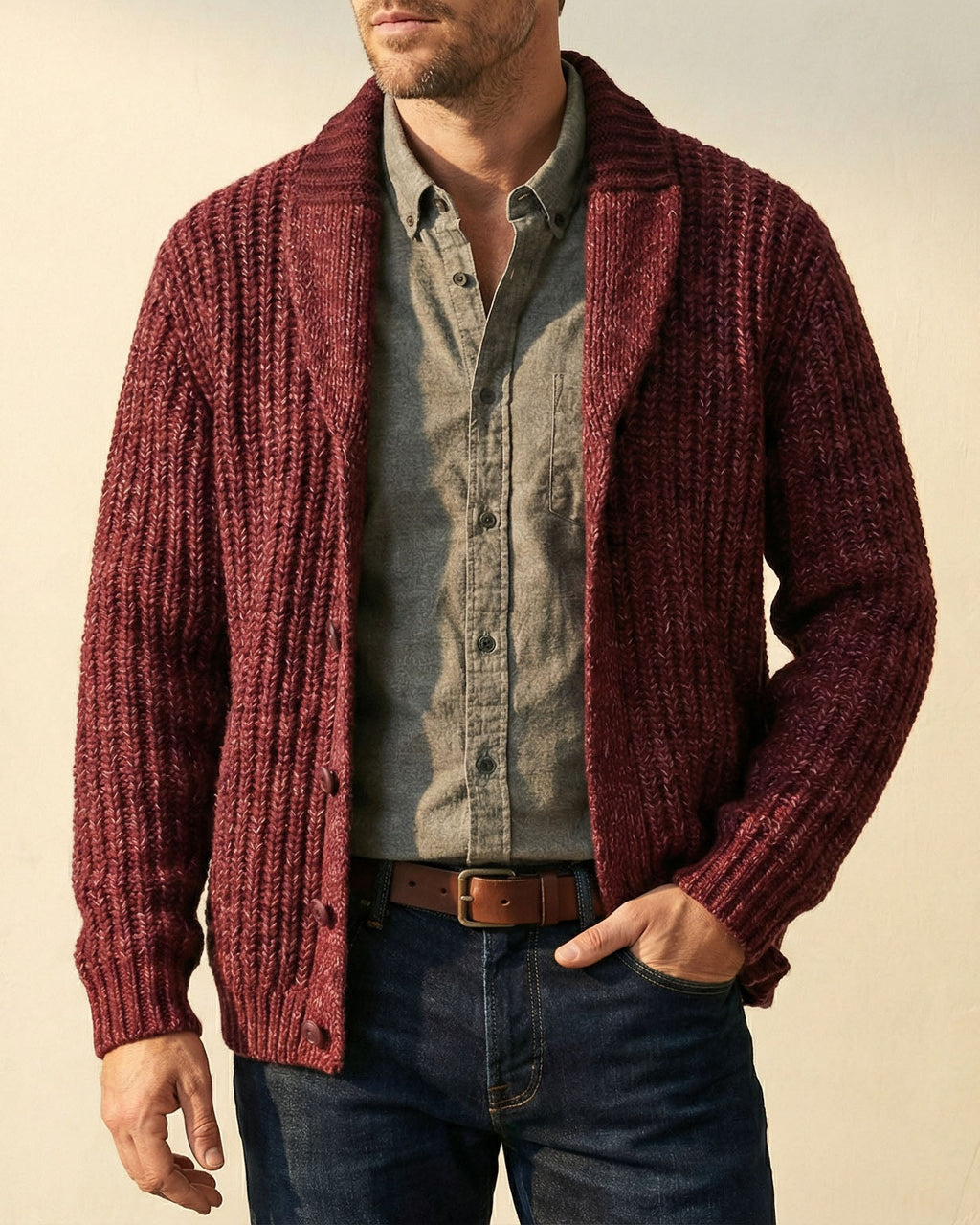 Cardigan damski z kołnierzem szalowym i luźnym krojem - 4 - Livia-Moda