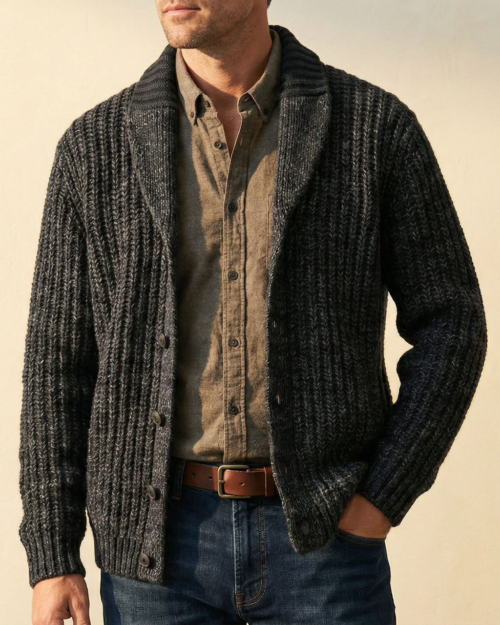 Cardigan damski z kołnierzem szalowym i luźnym krojem - 5 - Livia-Moda
