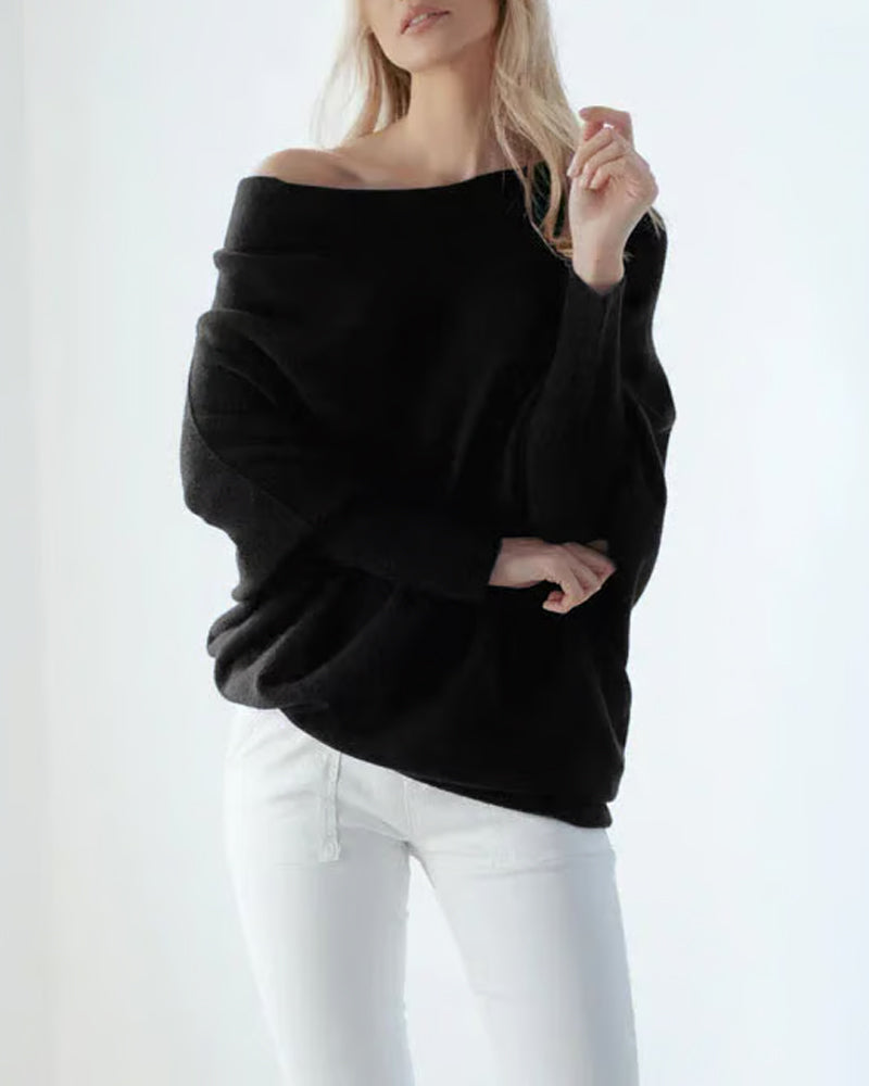 Pullover damski oversized z odkrytymi ramionami i swobodnym stylem - 1 - Livia-Moda