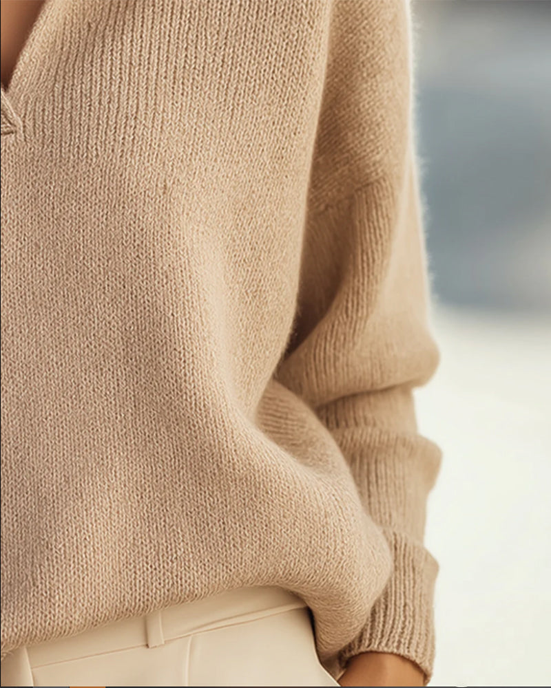 Pullover damski luźny krój z dekoltem V - 2 - Livia-Moda