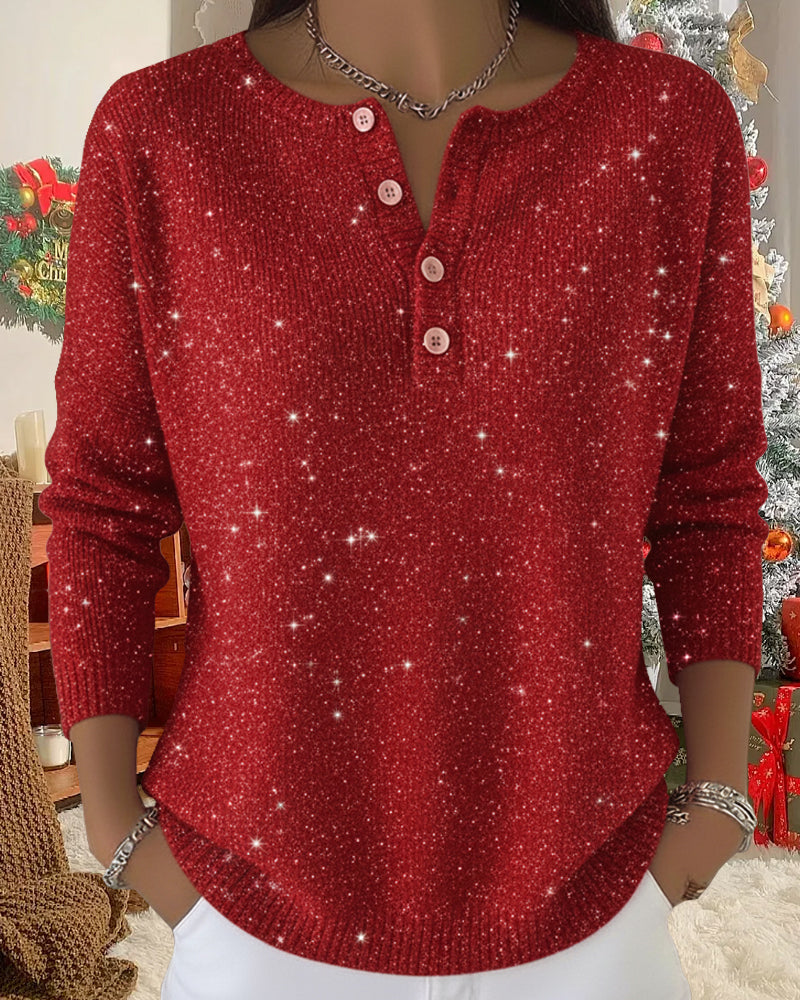 Pullover damski z długim rękawem w kolorze czerwonym z guziczkami - 2 - Livia-Moda