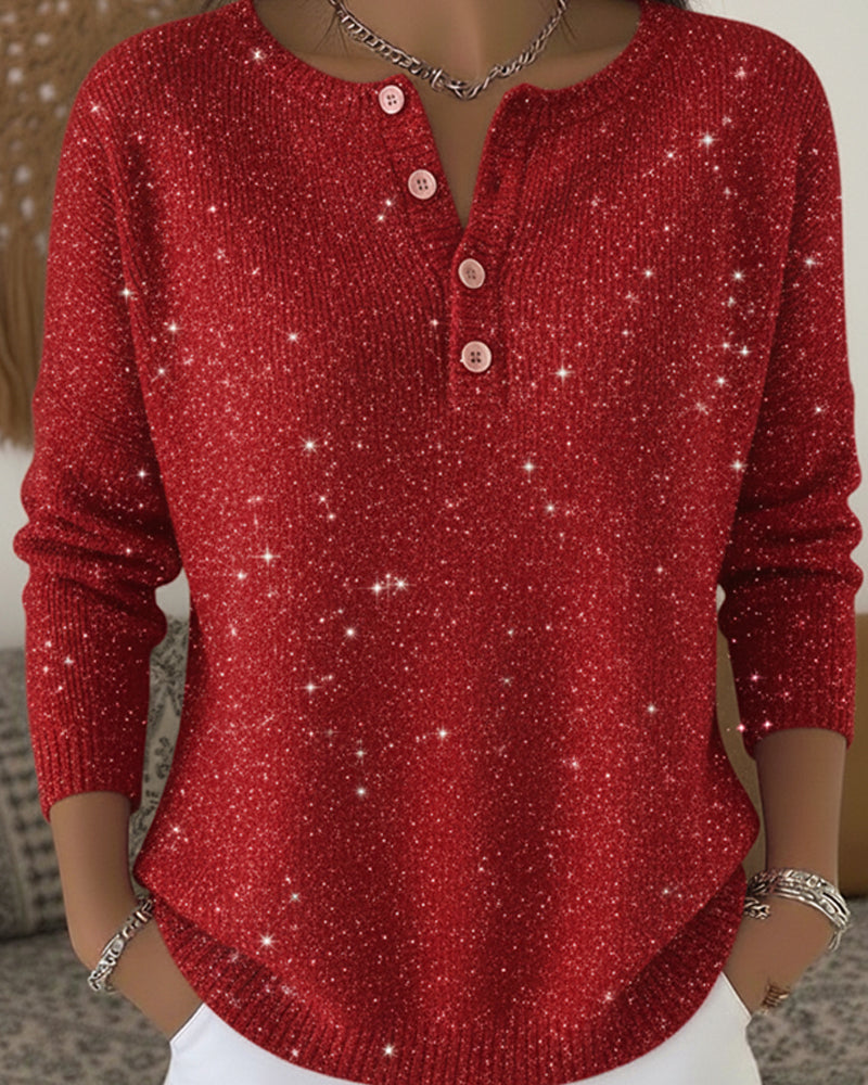 Pullover damski z długim rękawem w kolorze czerwonym z guziczkami - 3 - Livia-Moda