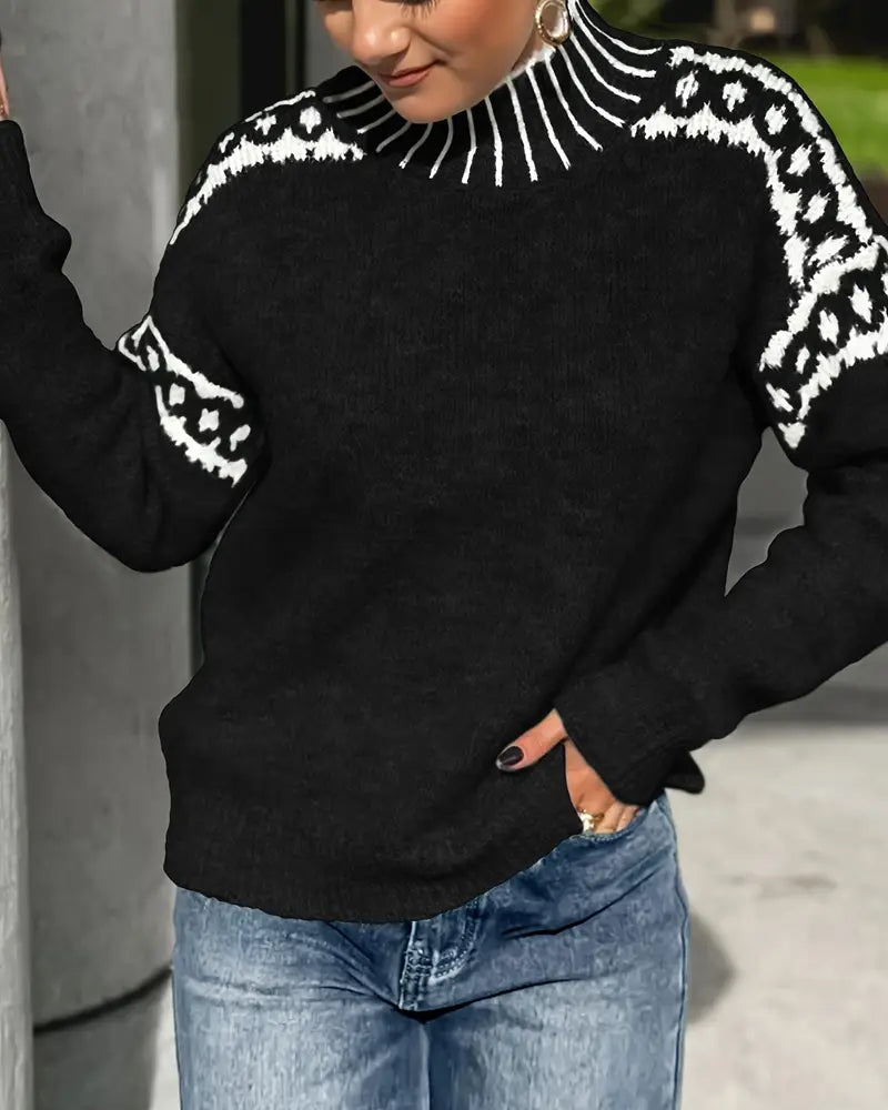 Pullover damski z wysokim kołnierzem i norweskim wzorem - 6 - Livia-Moda