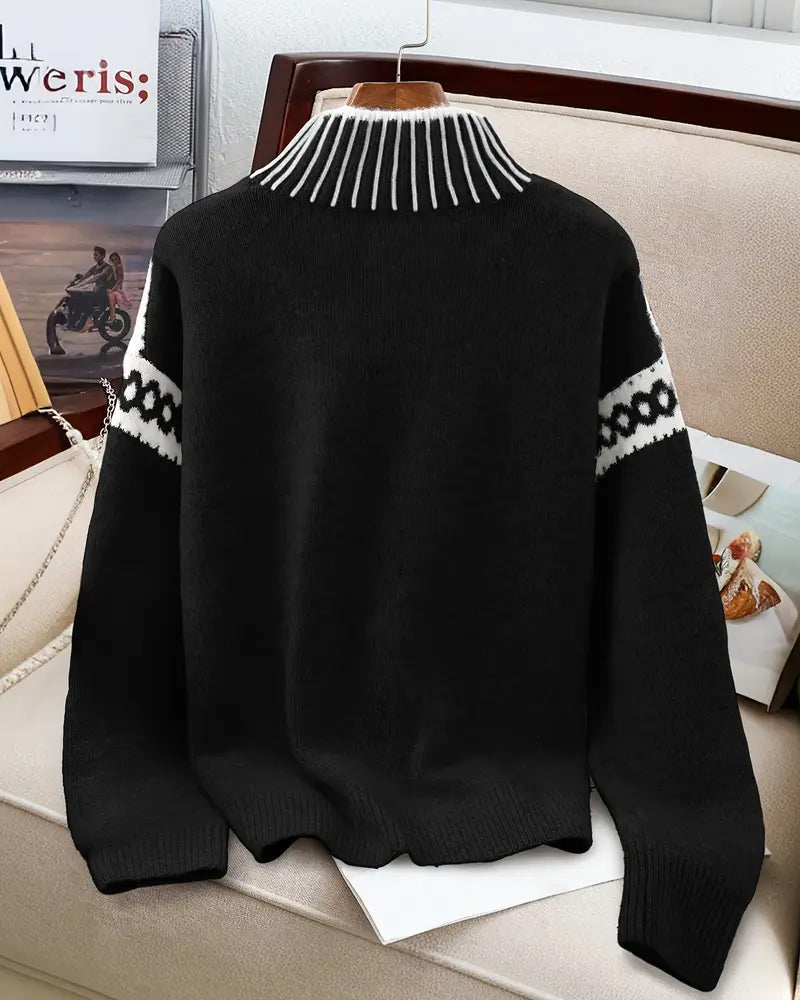 Pullover damski z wysokim kołnierzem i norweskim wzorem - 10 - Livia-Moda