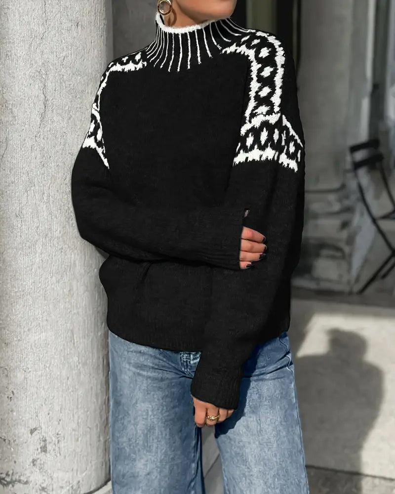 Pullover damski z wysokim kołnierzem i norweskim wzorem - 11 - Livia-Moda