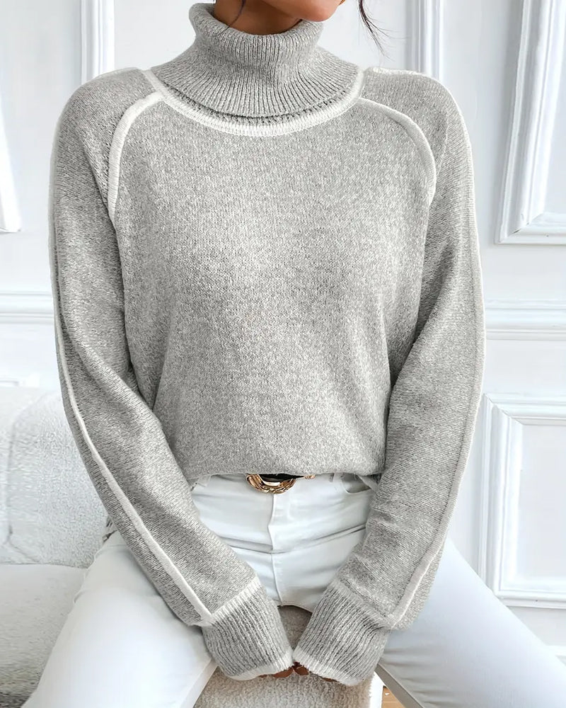Sweter damski z wysokim kołnierzem i kontrastowymi detalami - 4 - Livia-Moda