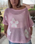 Pullover damski z kwiatowym wzorem i luźnym krojem - 1 - Livia-Moda