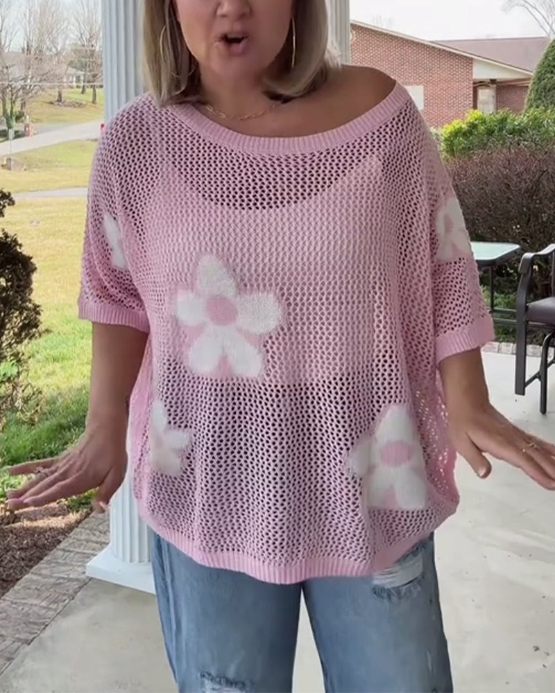 Pullover damski z kwiatowym wzorem i luźnym krojem - 2 - Livia-Moda