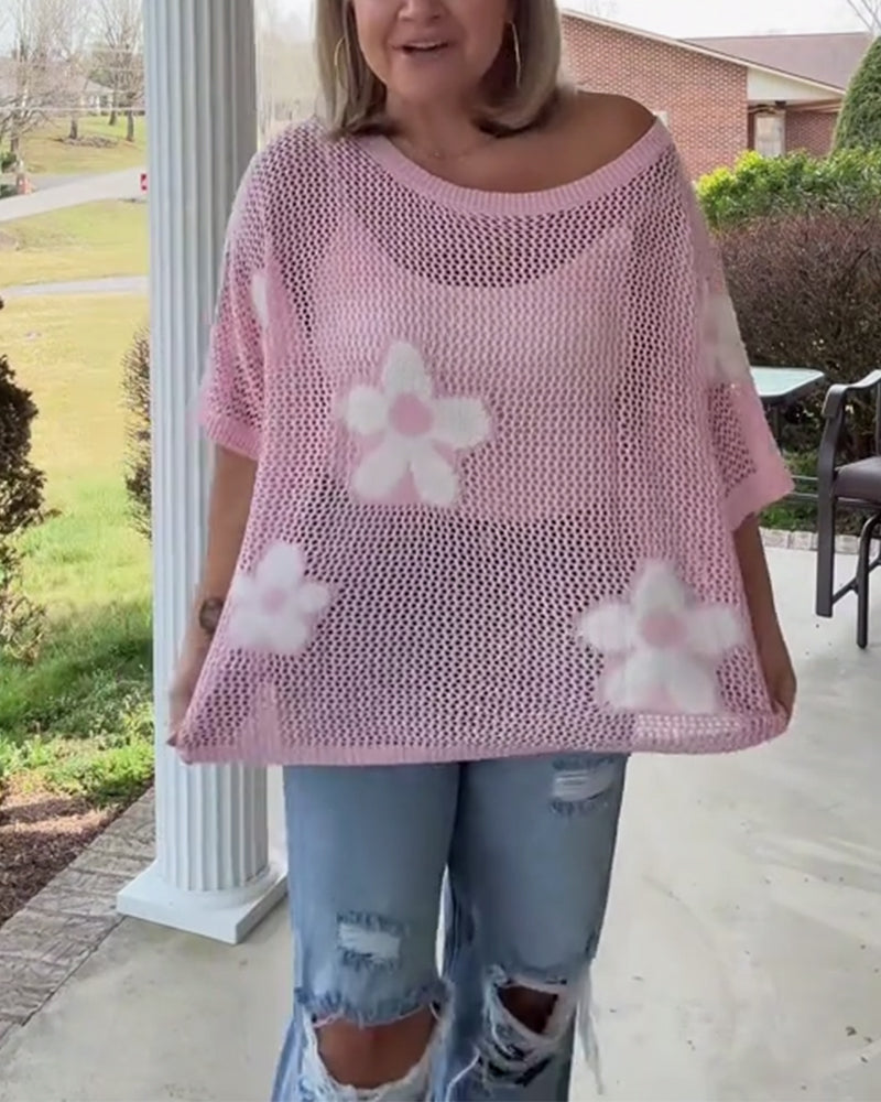 Pullover damski z kwiatowym wzorem i luźnym krojem - 4 - Livia-Moda