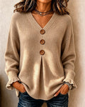 Pullover damski w dekoltem V i guziki - 1 - Livia-Moda