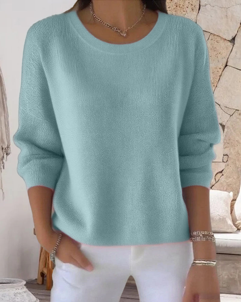 Pullover damski z okrągłym dekoltem i długimi rękawami w świeżym różu - 11 - Livia-Moda